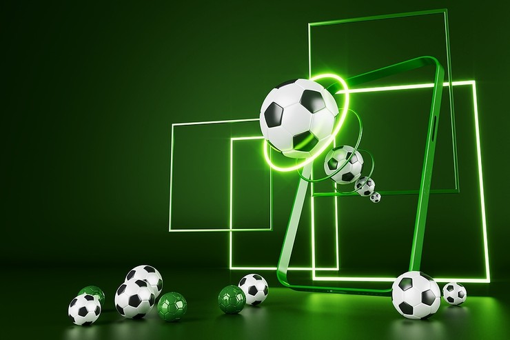 Green 3D Abstract Smartphone and Footballs