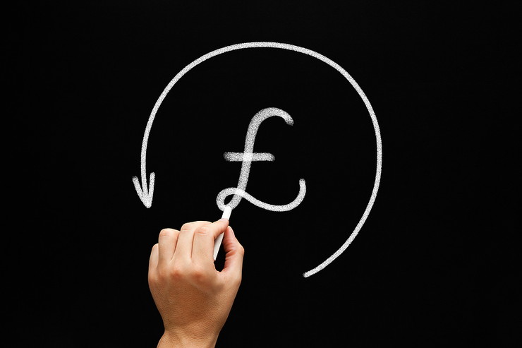 Refund Arrow and Pound Sign on Chalkboard